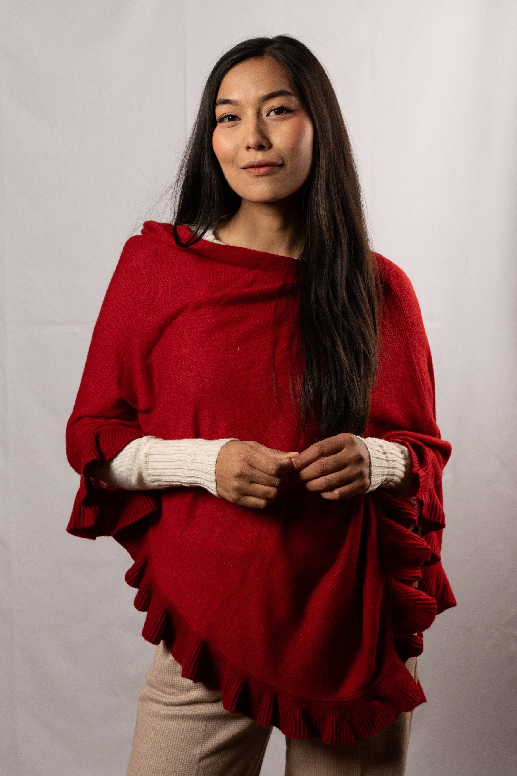 Cashmere Ruffle Poncho (3146)
